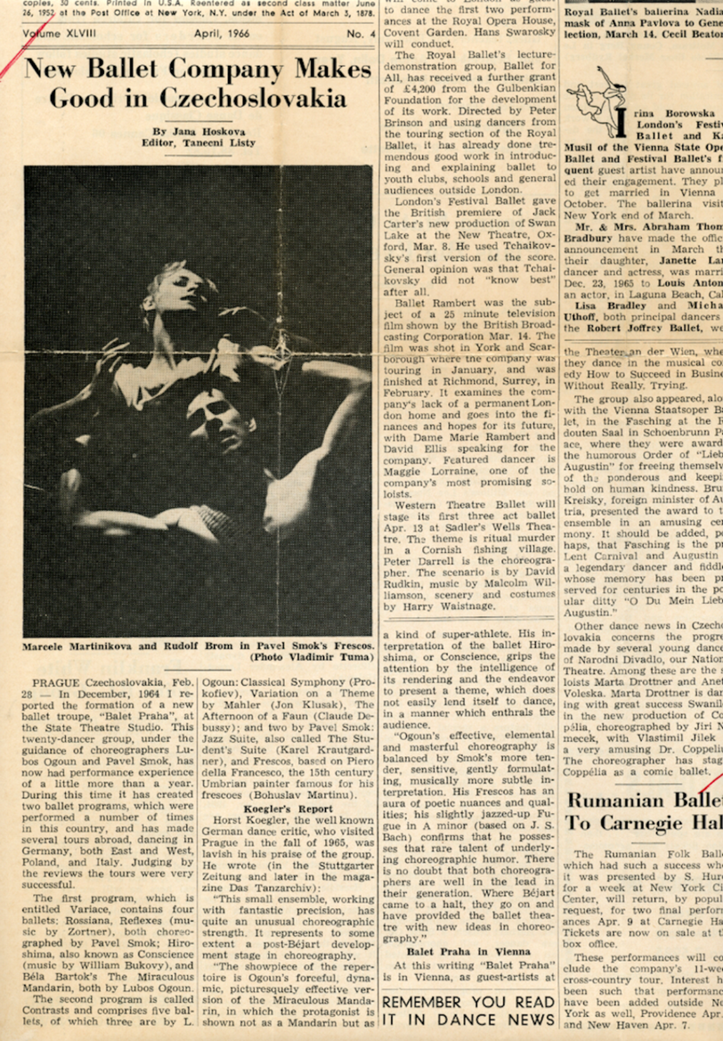 Recenze na Studio Balet Praha v americkém časopise Dance News. Foto: Archiv J.H.